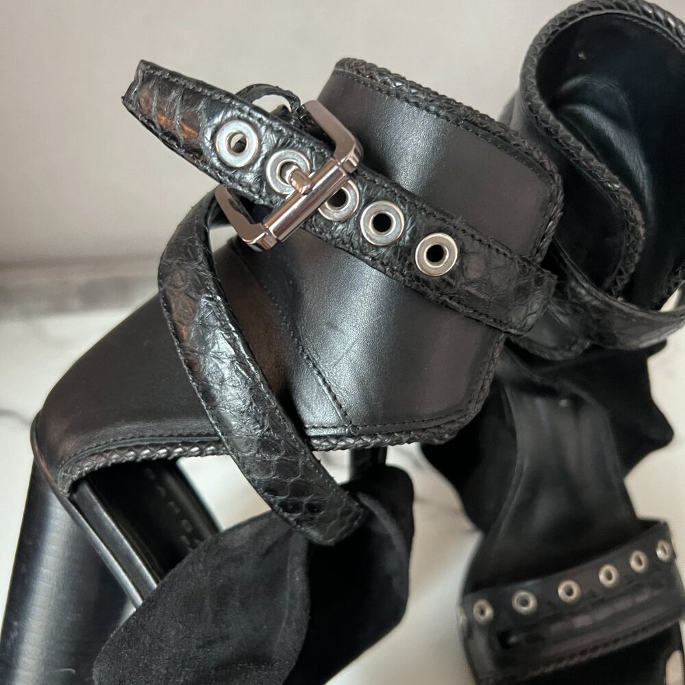 Barbara Bui Black Leather Grommet Buckle Gladiator Heels Size 37.5 - Picture 8 of 10